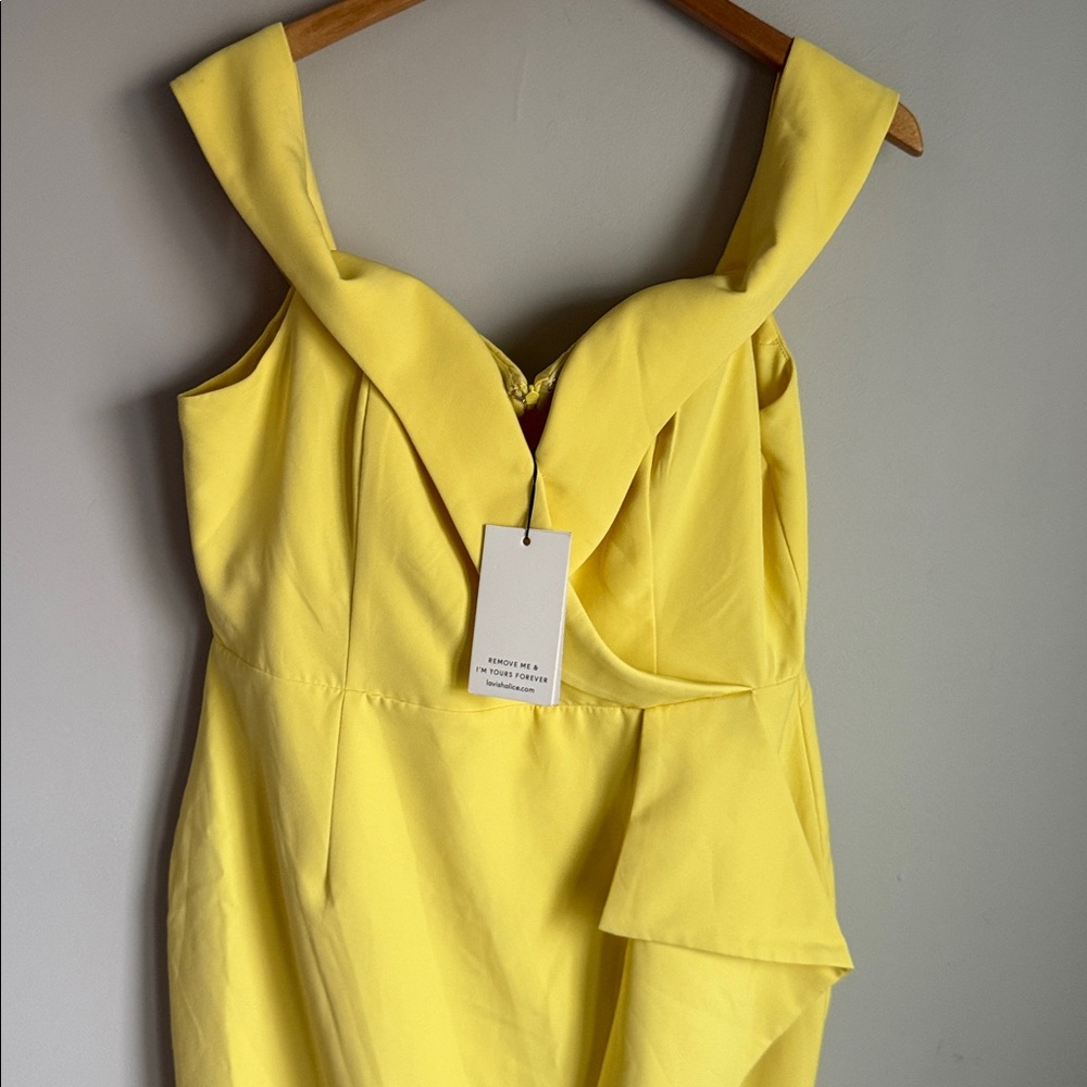 NEW Lavish Alice Yellow Bardot Midi Dress 12 - Picture 6 of 11